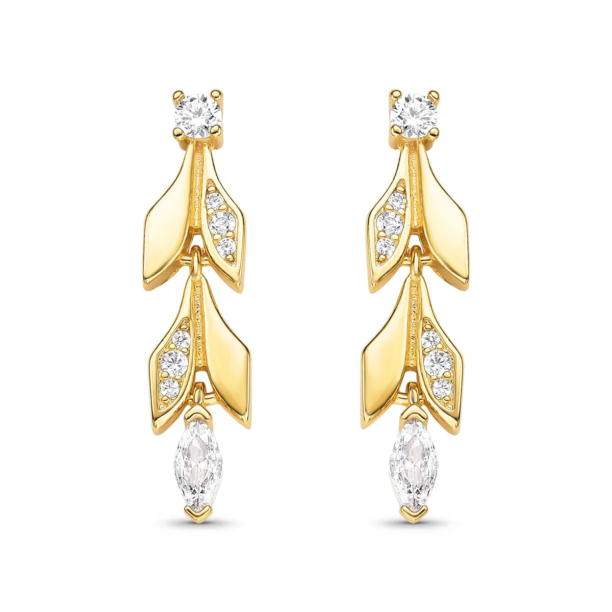 Brinco Ramo com Zircônias Banhado a Ouro 18K