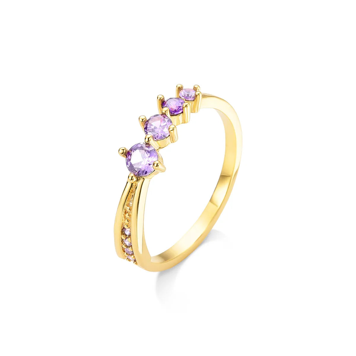 Anel com Zircônias Lavanda Banhado a Ouro 18K