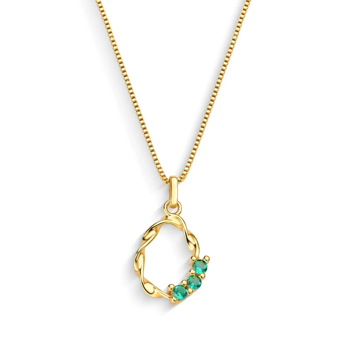 Conjunto Traçado com Zircônias Verde Banhado a Ouro 18K