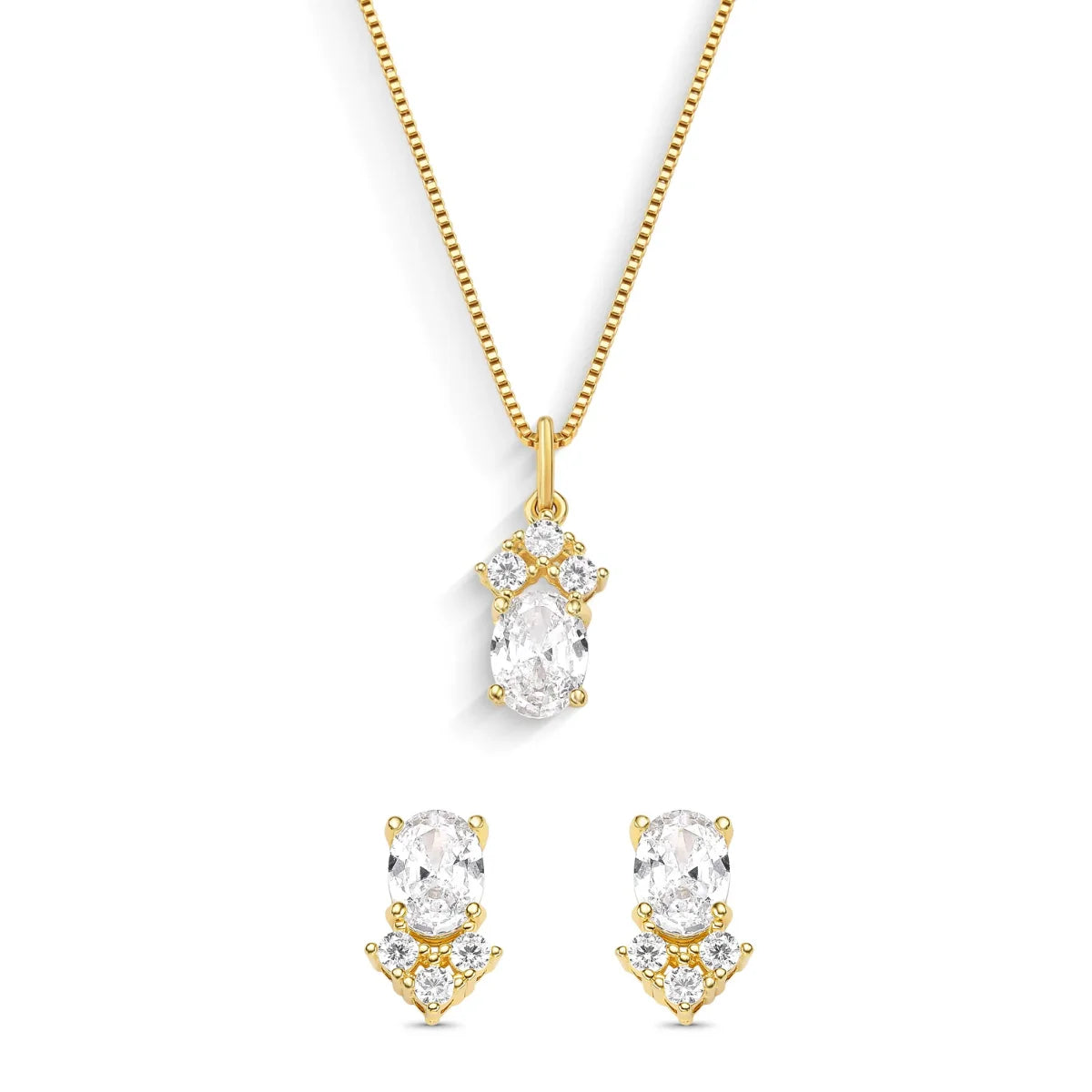 Conjunto Gotas com Zircônias Banhado a Ouro 18K