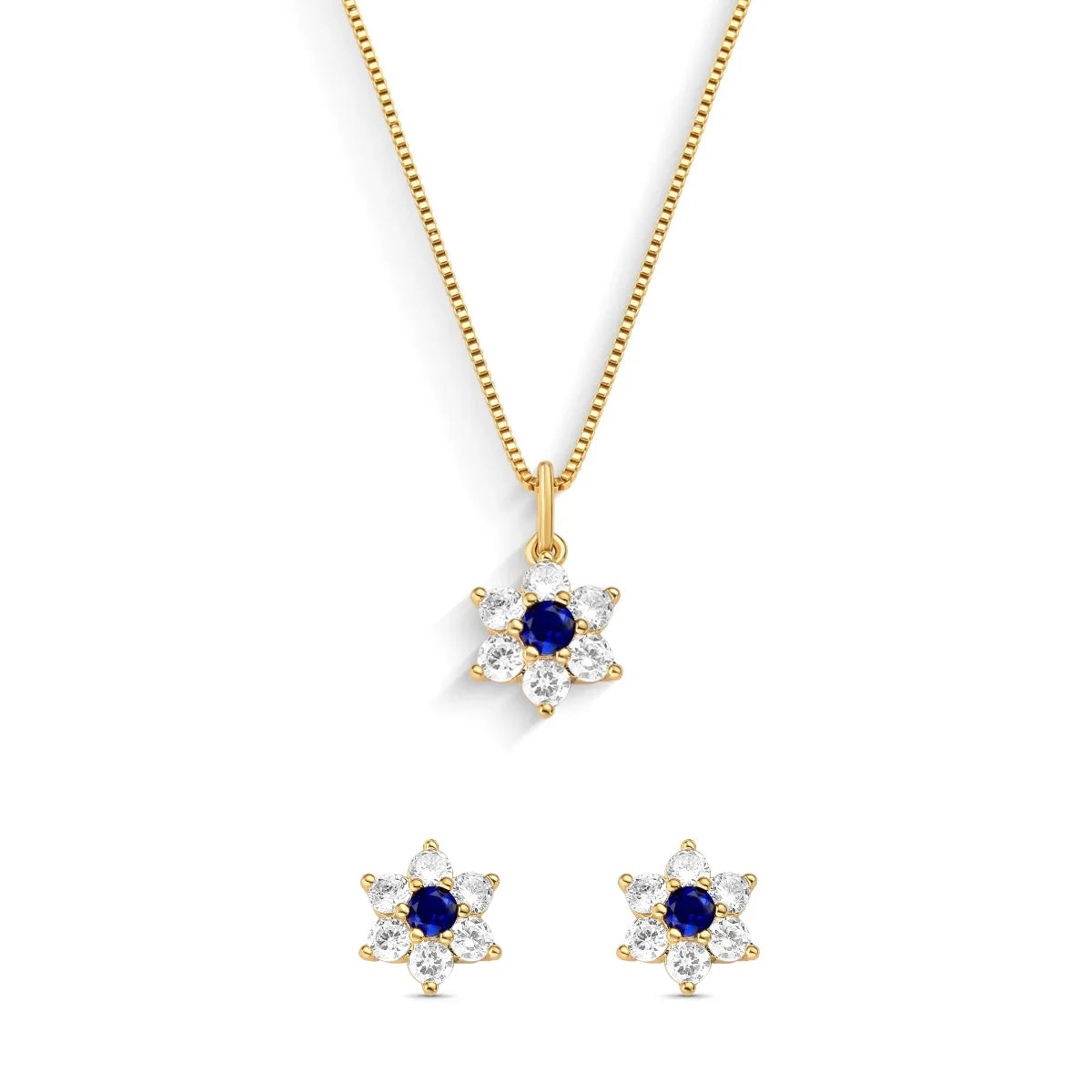 Conjunto Flores de Zircônias Banhado a Ouro 18K