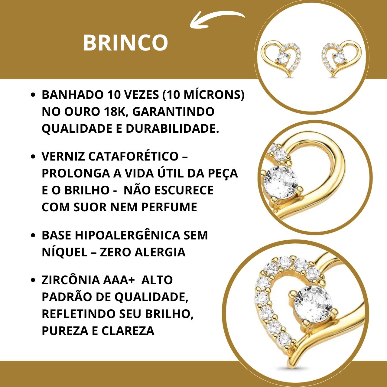 Brincos Coração Ouro 18K com Mensagem + Caixa