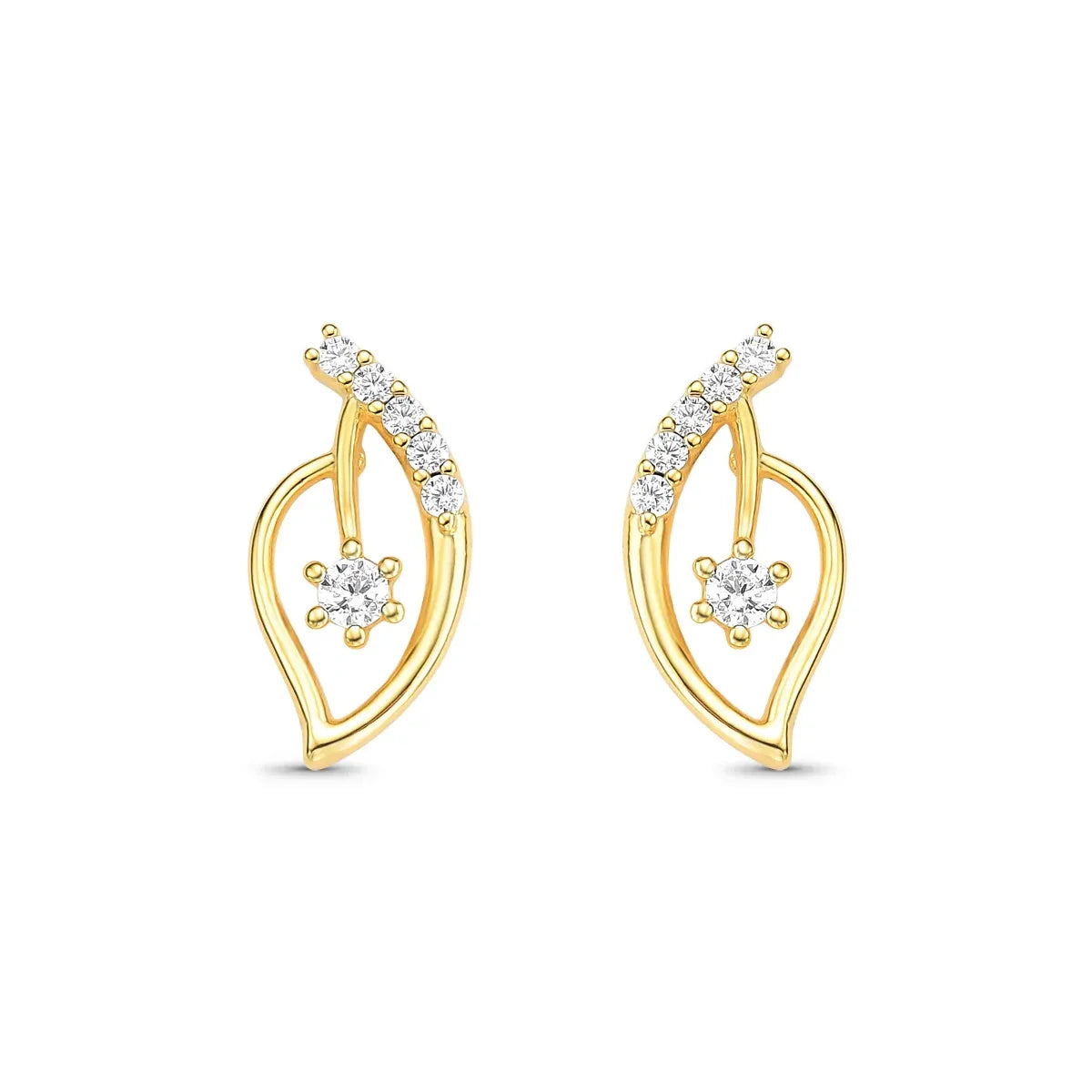 Brinco Folha com Zircônia Central Banhado a Ouro 18K