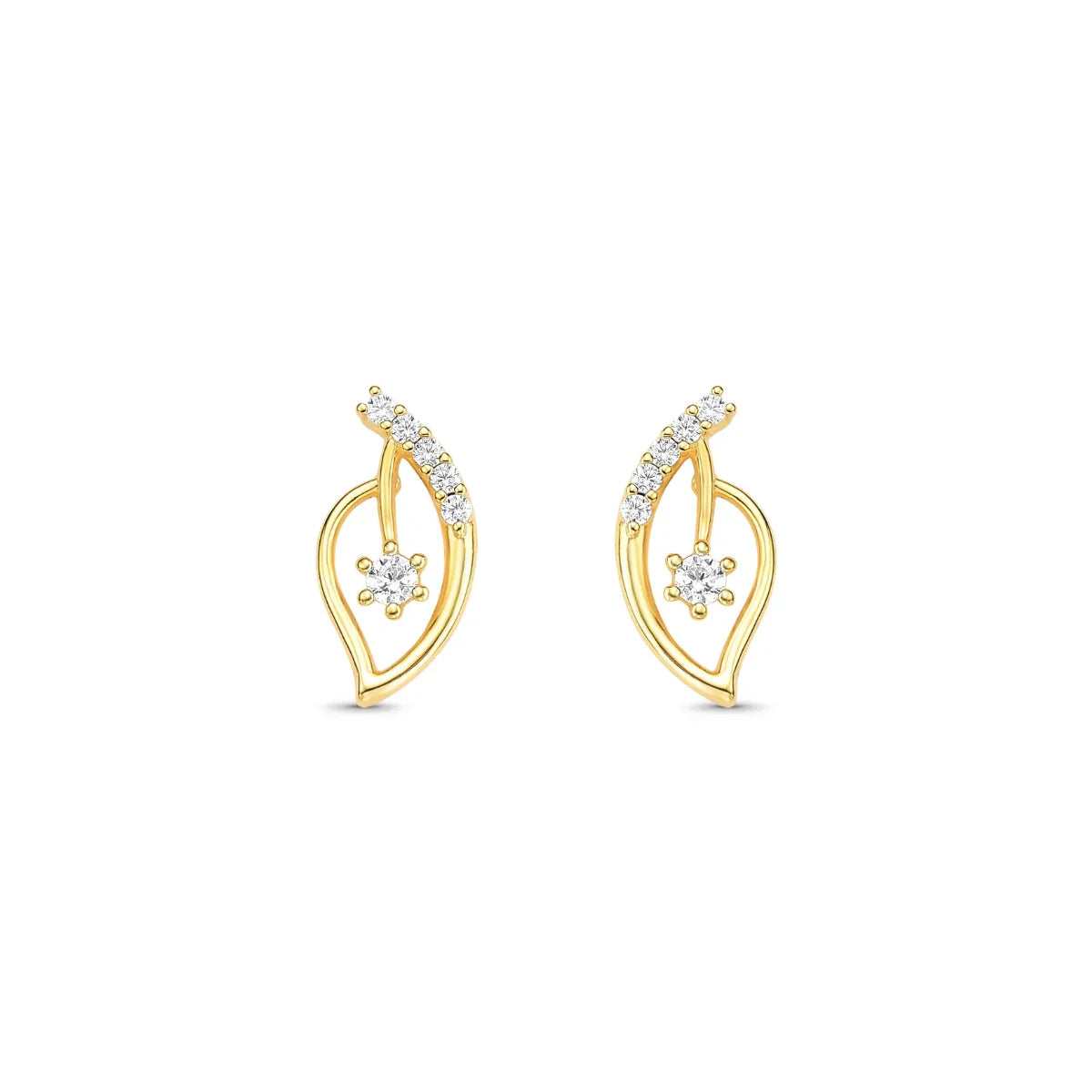 Brinco Folha com Zircônia Central Banhado a Ouro 18K