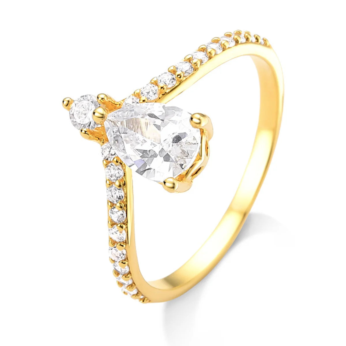 Anel Gota Cravejado Banhado a Ouro 18K