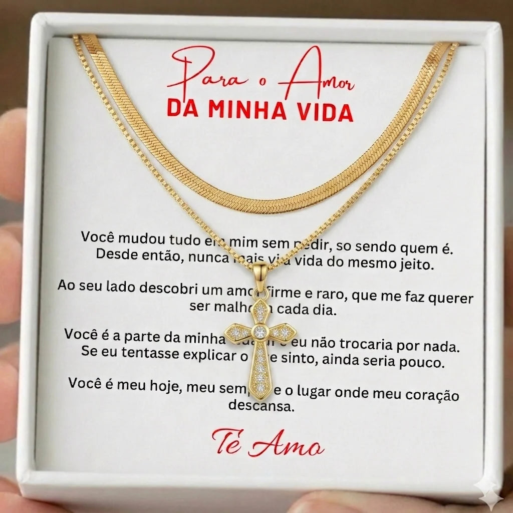 Corrente Dupla com Pingente Banho Ouro 18K Presente