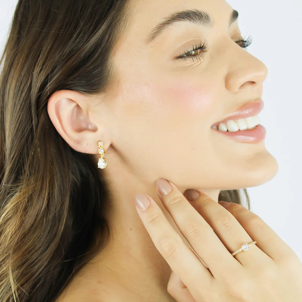 Brinco Gotas de Zircônias Banhado a Ouro 18K