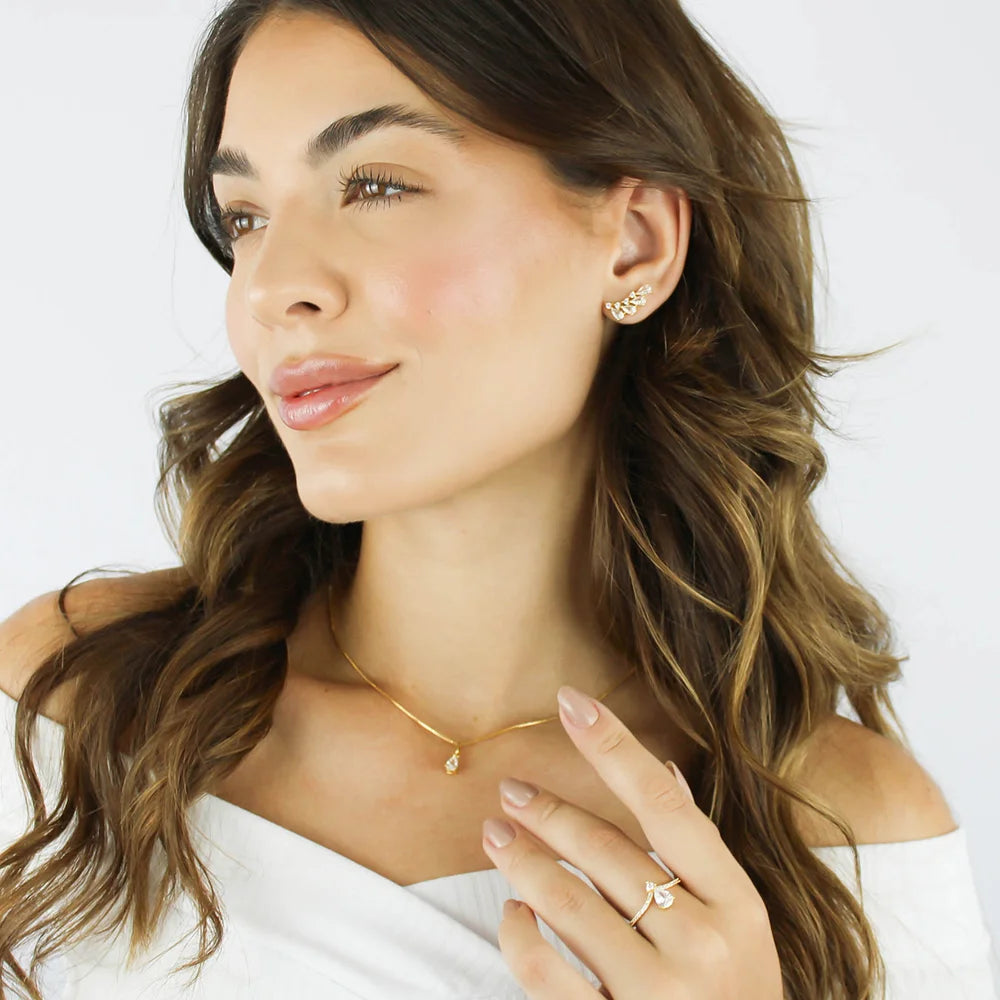 Anel Gota Cravejado Banhado a Ouro 18K