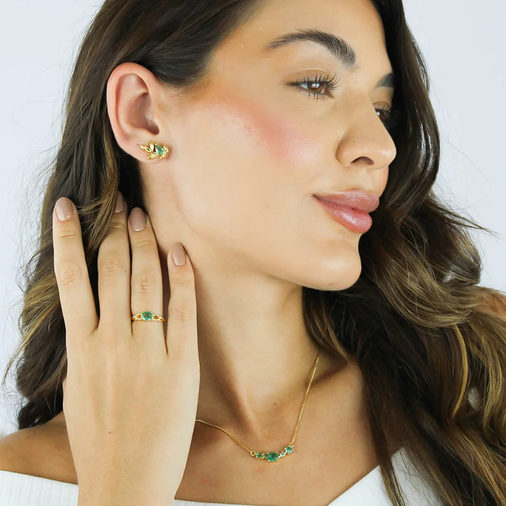 Brinco Ramo de Folhas Banhado a Ouro 18K