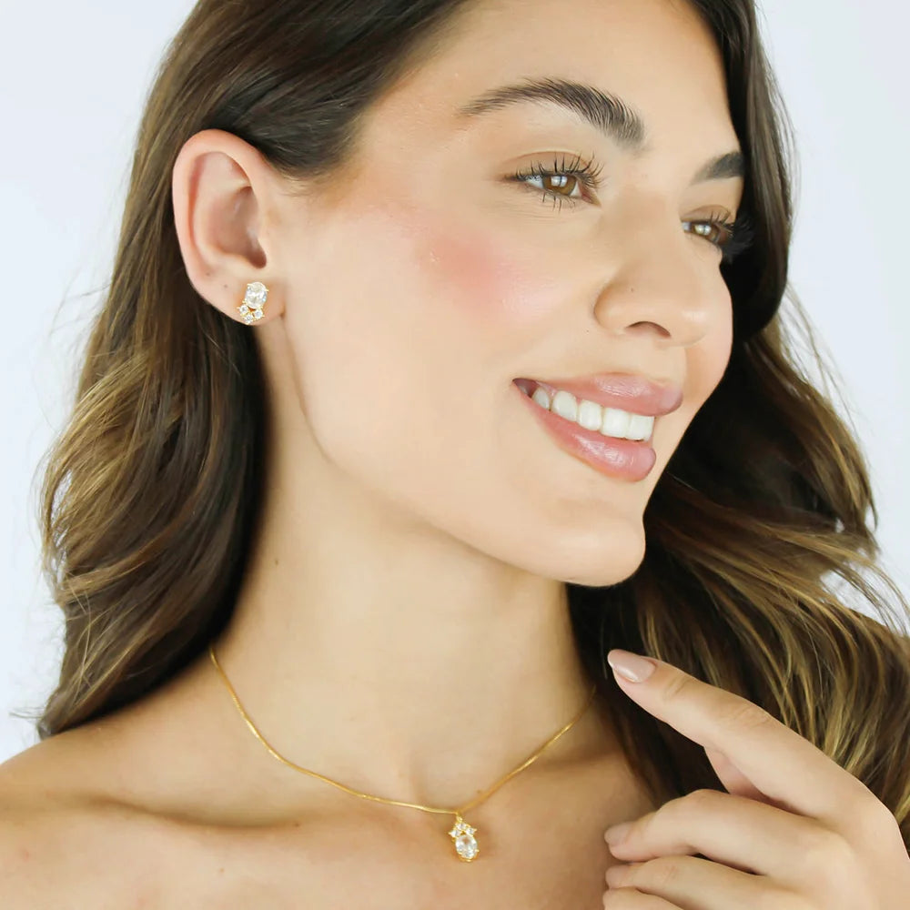 Conjunto Gotas com Zircônias Banhado a Ouro 18K