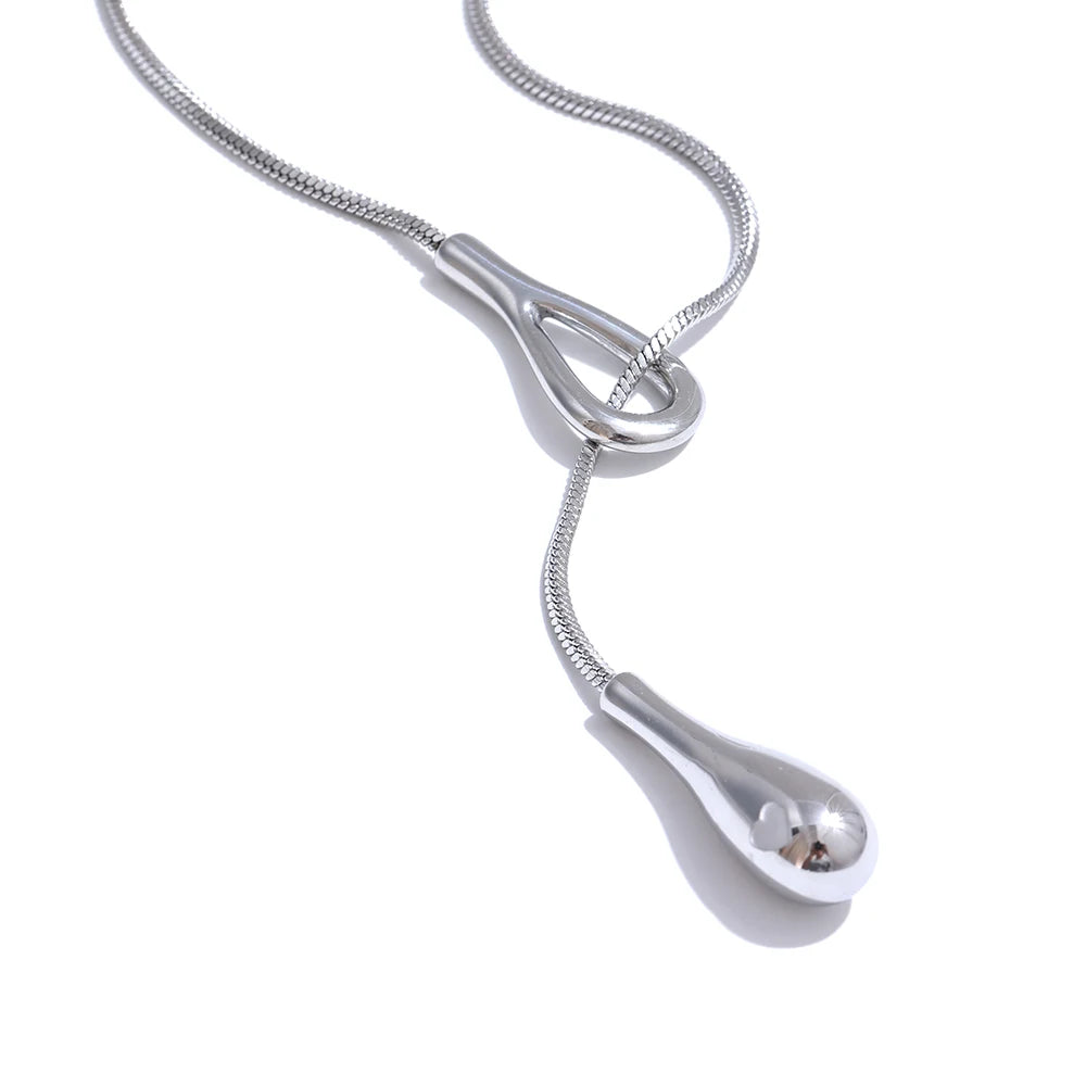 Colar Gravatinha Nó com Pingente de Gota em Aço Inoxidável Premium 316L - Banhado a Ouro 18k