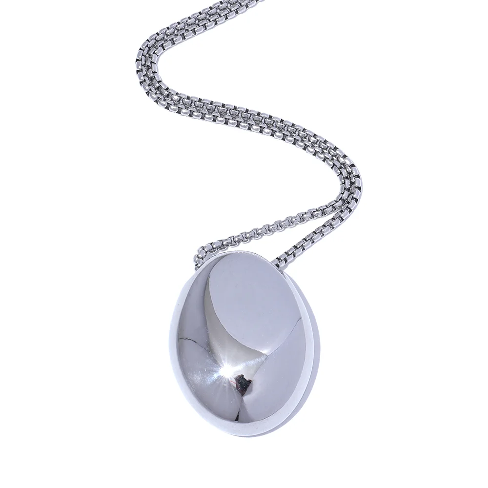 Colar Longo Veneziana com Pingente Oval Liso em Aço Inoxidável Premium 316L - Banhado a Ouro 18k