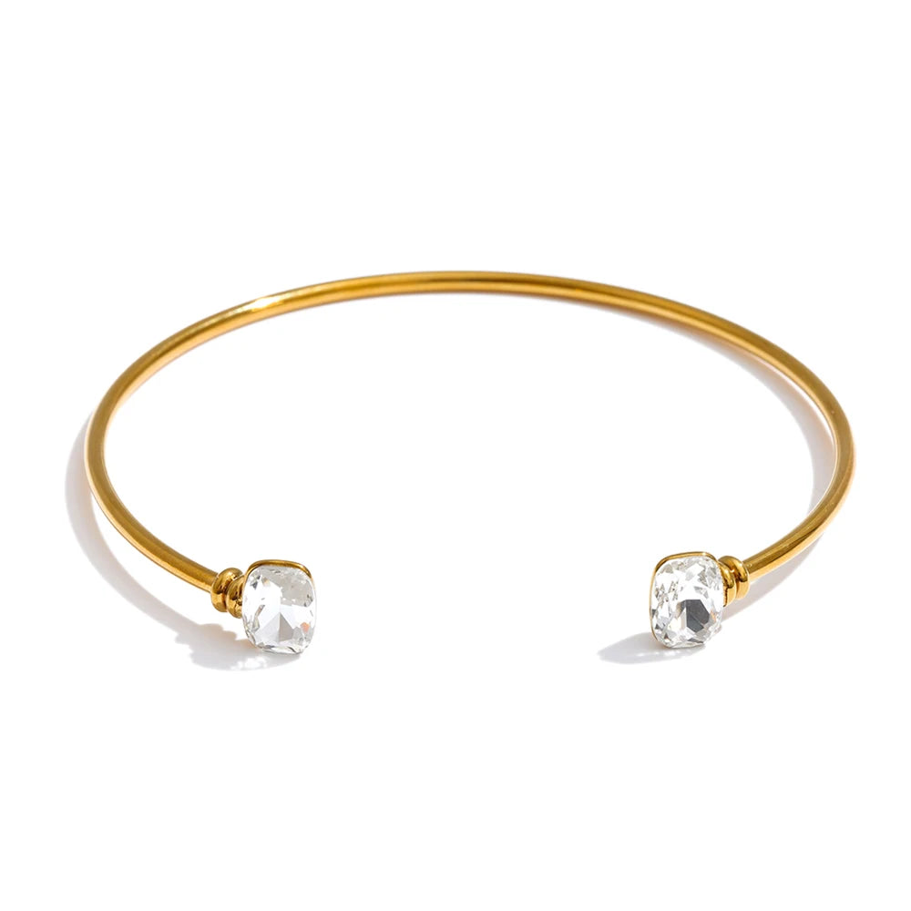 Bracelete Aberto com Pedras de Zircônia Banhado a Ouro 18k - Aço Premium à Prova d'Água