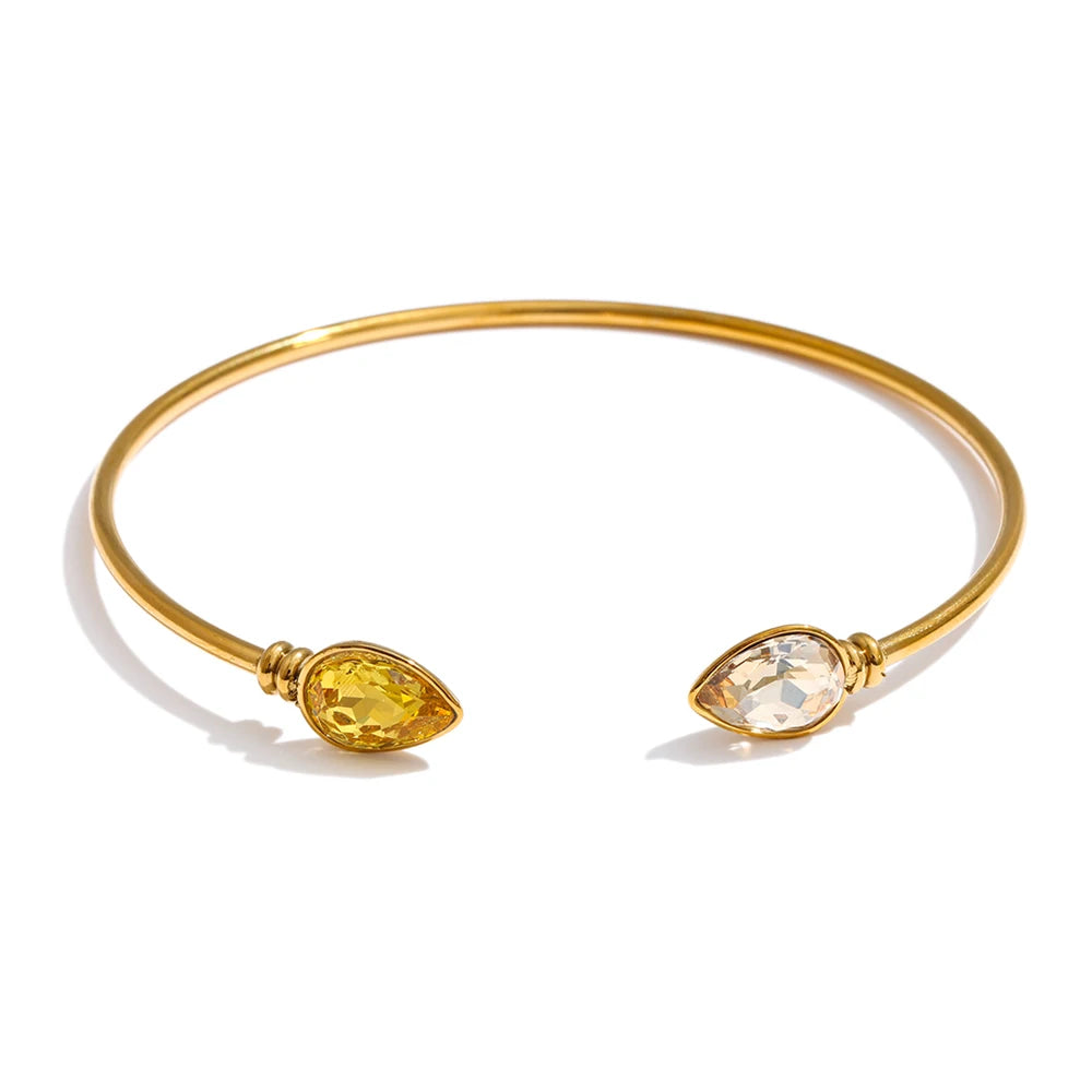 Bracelete Aberto com Pedras de Zircônia Banhado a Ouro 18k - Aço Premium à Prova d'Água