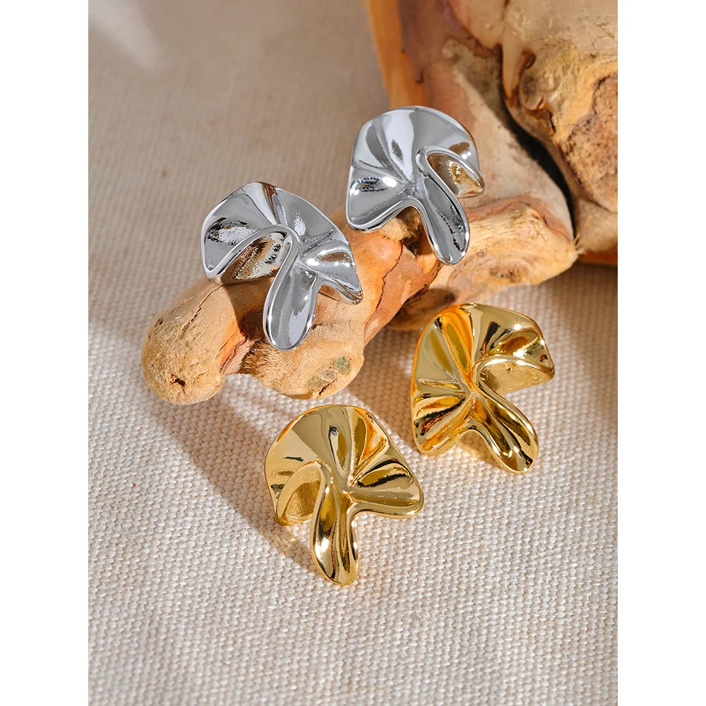 Brincos de Flor Abstrata em Metal Dobrado - Aço Inoxidável Premium 316L Banhado a Ouro 18k
