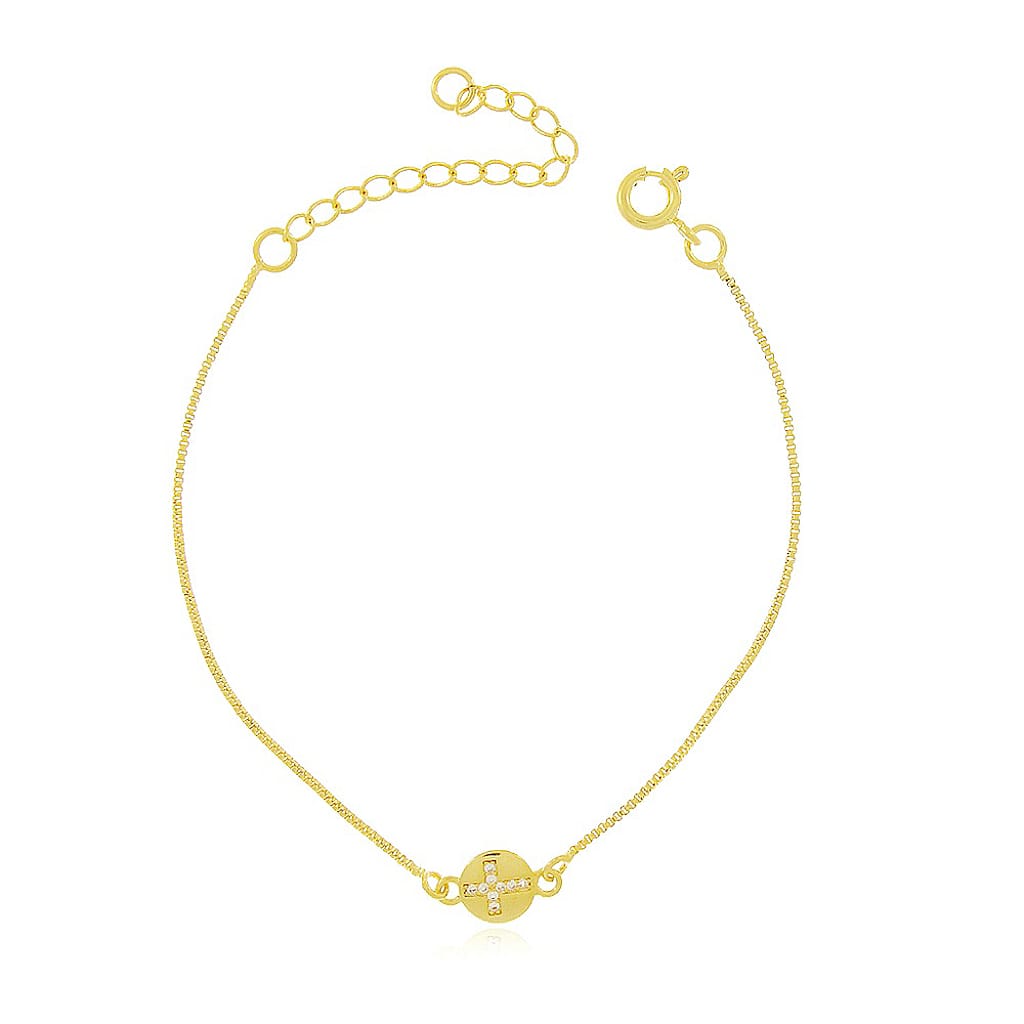 Pulseira de Cruz Banhado a Ouro 18K