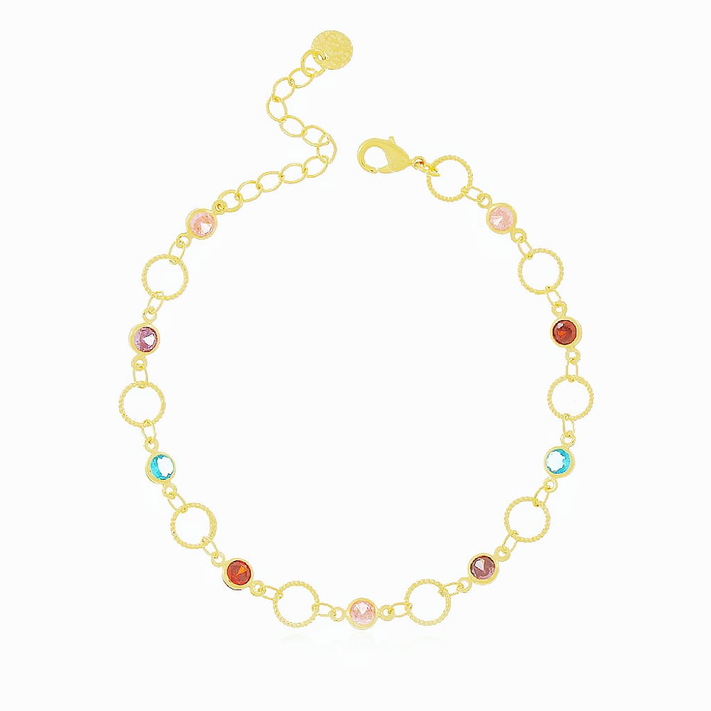 Pulseira com Zircônias Coloridas Banhado a Ouro 18K