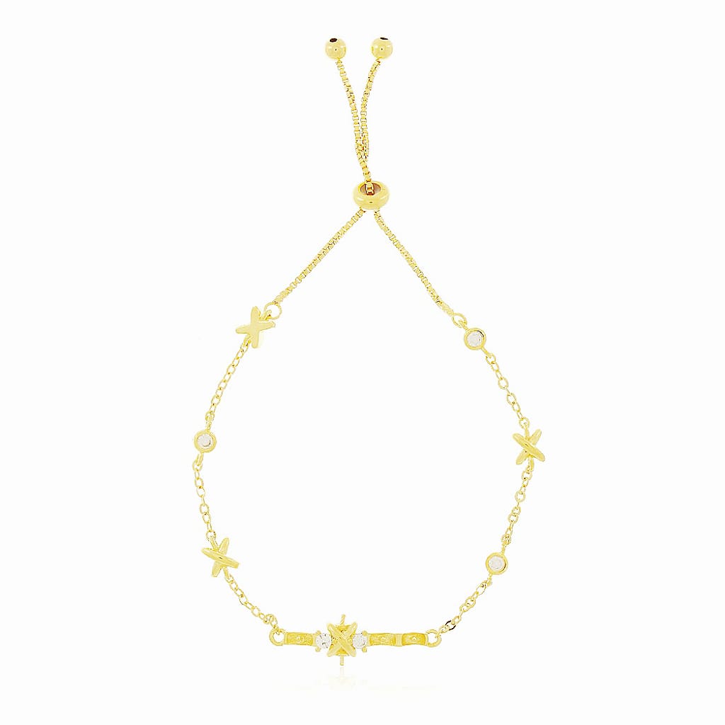 Pulseira Ajustável com Zircônias Banhado a Ouro 18K