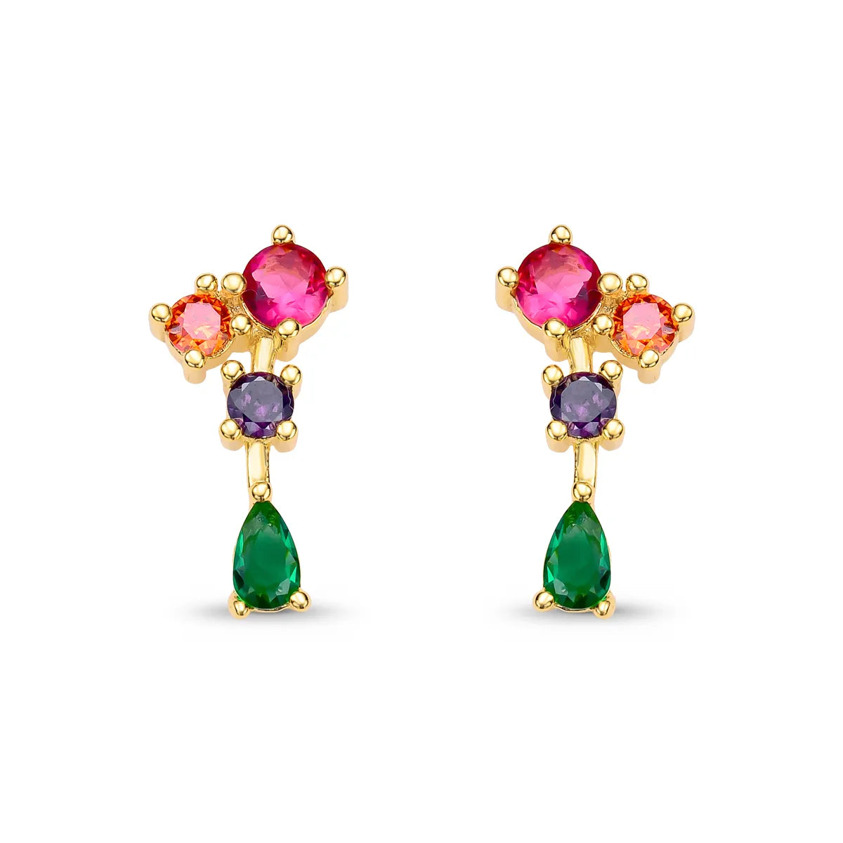 Brinco Ear Cuff com Zircônias Coloridas Banhado a Ouro 18K