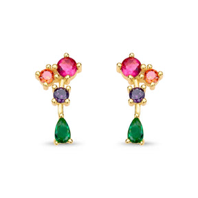 Brinco Ear Cuff com Zircônias Coloridas Banhado a Ouro 18K