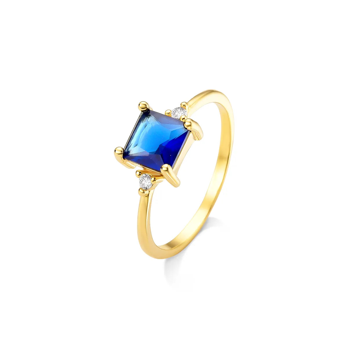 Anel Solitário com Zircônia Azul Banhado a Ouro 18K