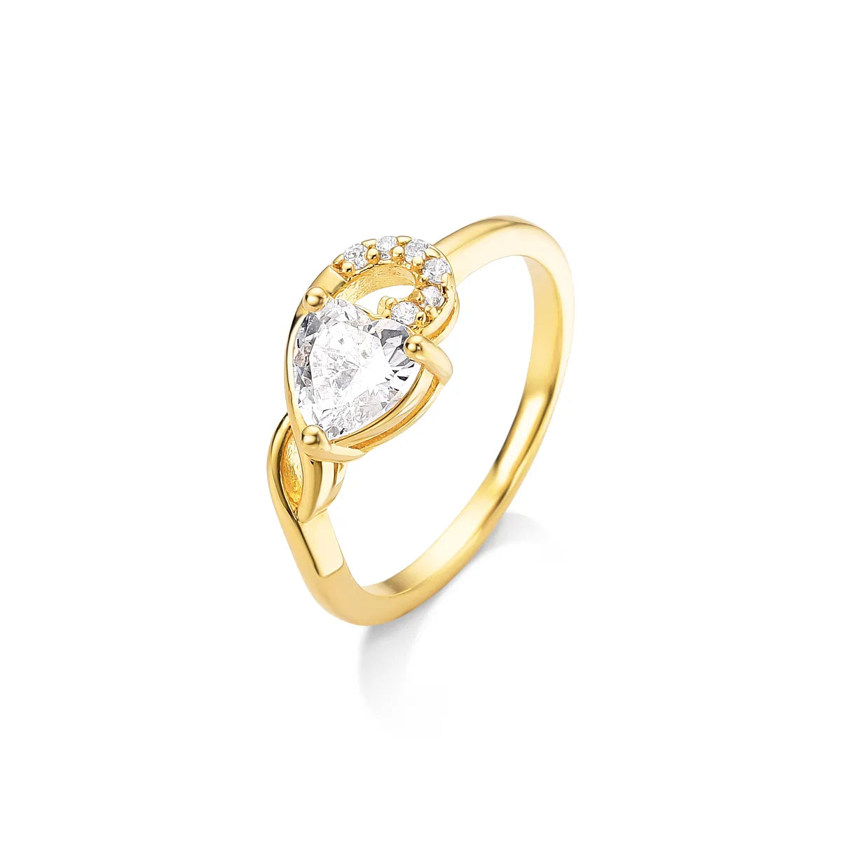 Anel com Zircônia de Coração Banhado a Ouro 18K