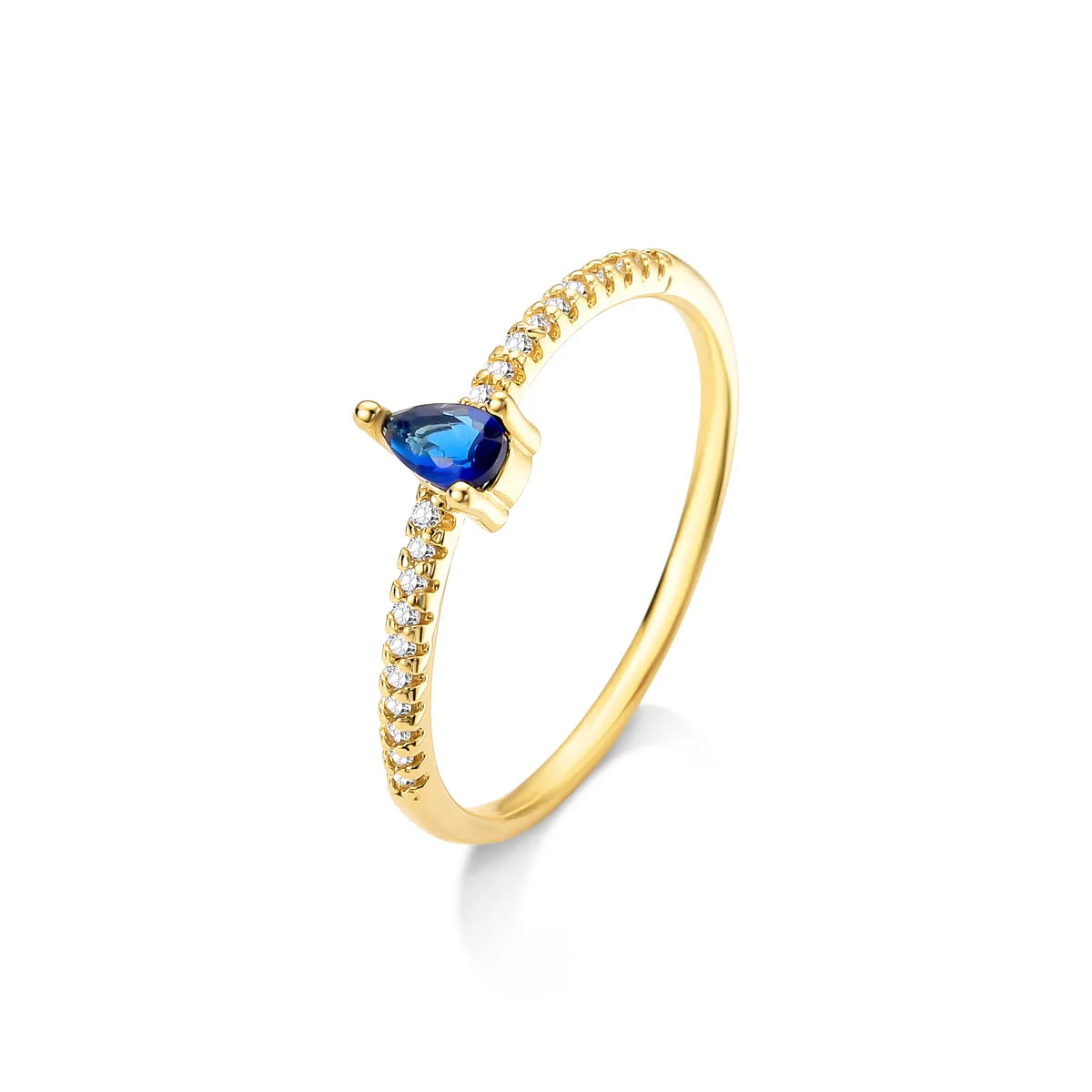 Anel Zircônia Azul Cravejado Banhado a Ouro 18K