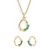 Conjunto Traçado com Zircônias Verde Banhado a Ouro 18K