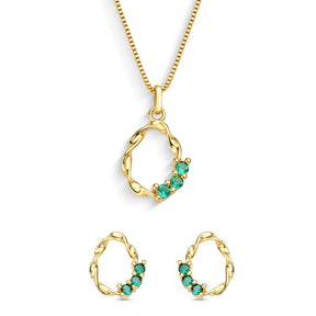 Conjunto Traçado com Zircônias Verde Banhado a Ouro 18K