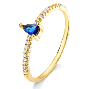 Anel Zircônia Azul Cravejado Banhado a Ouro 18K