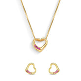 Conjunto Coração com Zircônias Banhado a Ouro 18K