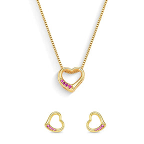 Conjunto Coração com Zircônias Banhado a Ouro 18K