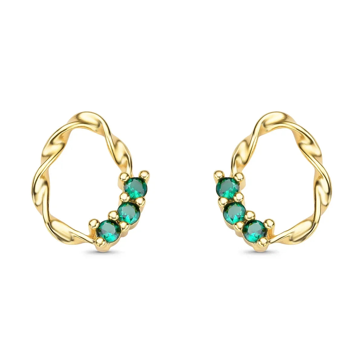 Conjunto Traçado com Zircônias Verde Banhado a Ouro 18K