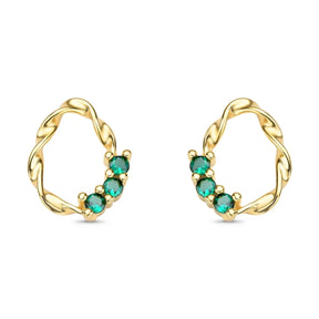 Conjunto Traçado com Zircônias Verde Banhado a Ouro 18K