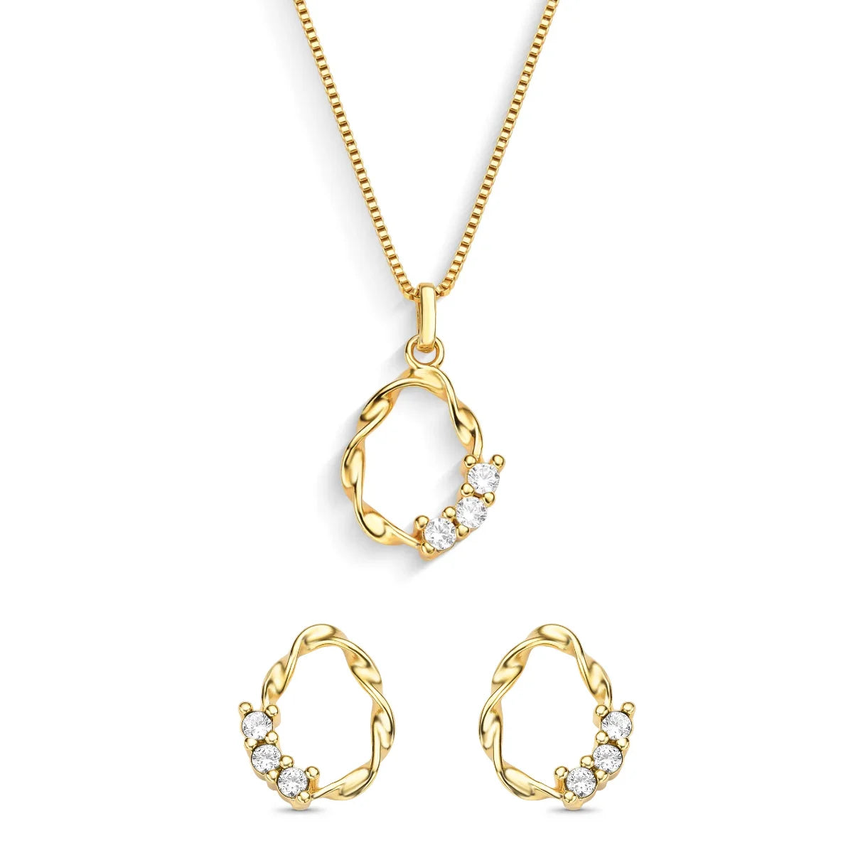 Conjunto Traçado com Zircônias Banhado a Ouro 18K