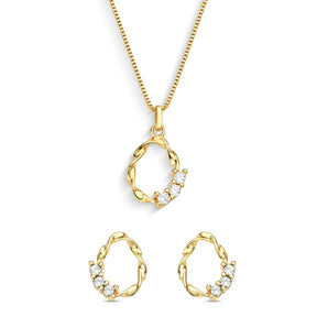 Conjunto Traçado com Zircônias Banhado a Ouro 18K