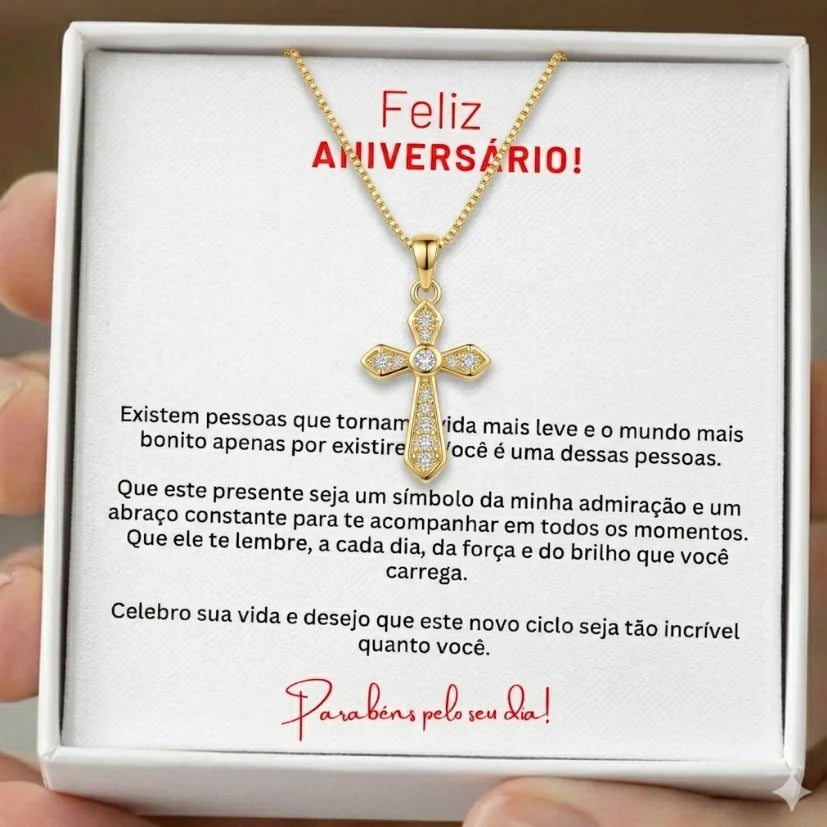 Presente Para Aniversário Colar Crucifixo + Mensagem e Embalagem