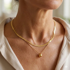 Colar Duplo Gota em Aço Inoxidável Premium Banhado a Ouro 18K