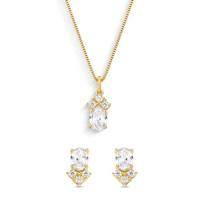 Conjunto Gotas com Zircônias Banhado a Ouro 18K