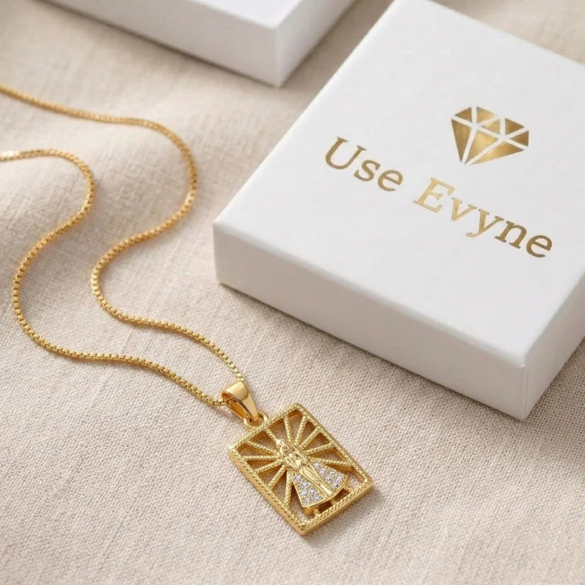 Presente Religioso Aniversário Colar Nossa Senhora Aparecida Dourado com Mensagem para Mulher