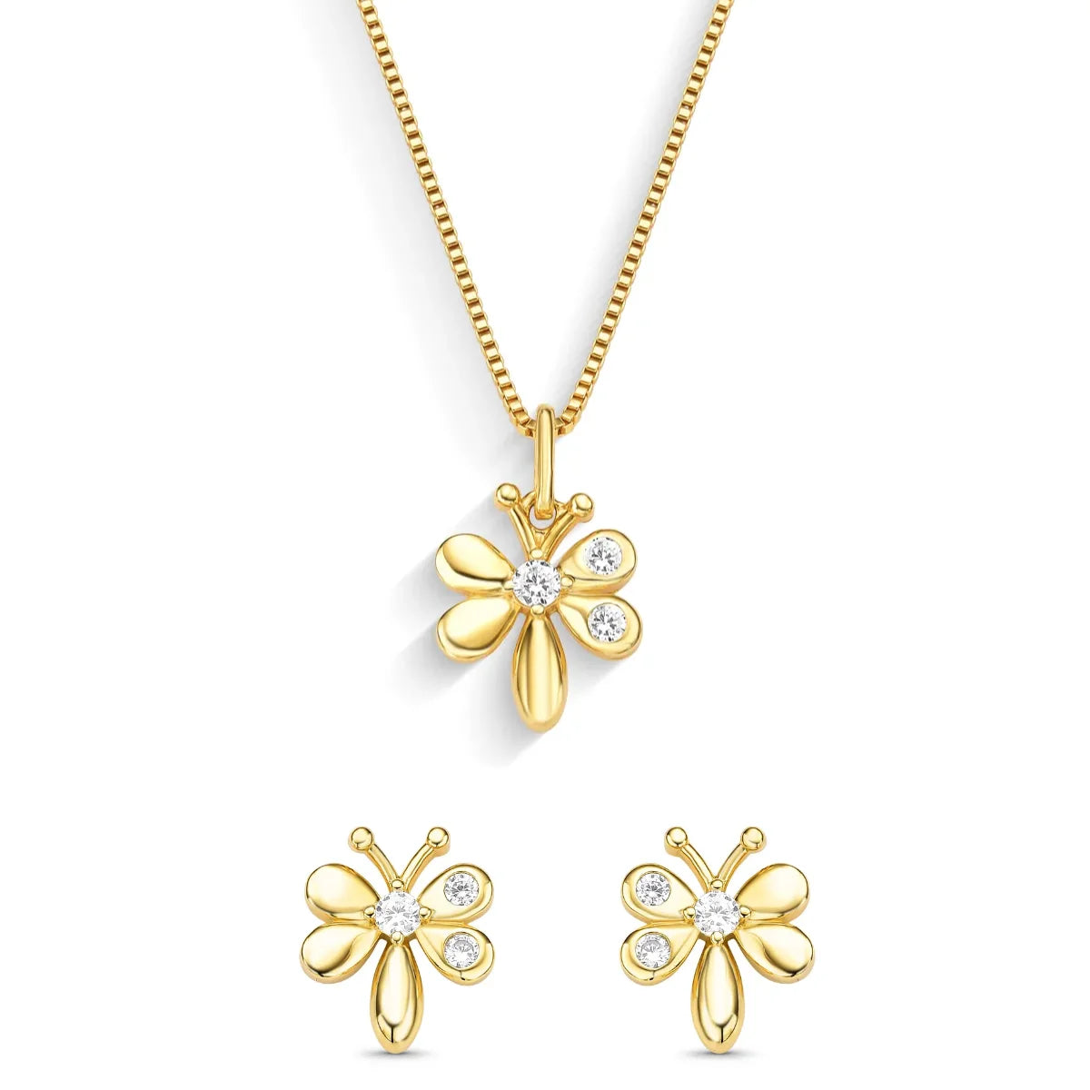 Conjunto Libélulas  Banhado a Ouro 18K