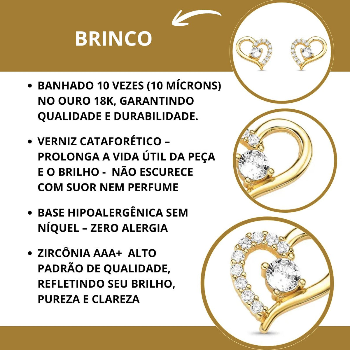 Brincos Coração Ouro 18K com Mensagem + Caixa