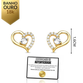 Brincos Coração Ouro 18K com Mensagem + Caixa