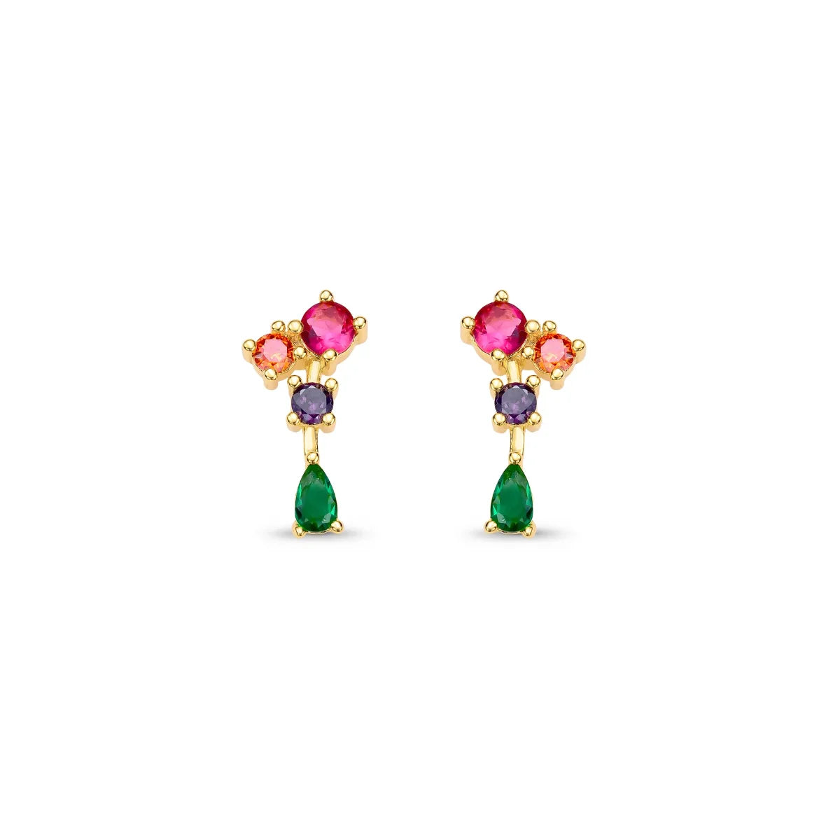 Brinco Ear Cuff com Zircônias Coloridas Banhado a Ouro 18K