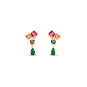 Brinco Ear Cuff com Zircônias Coloridas Banhado a Ouro 18K