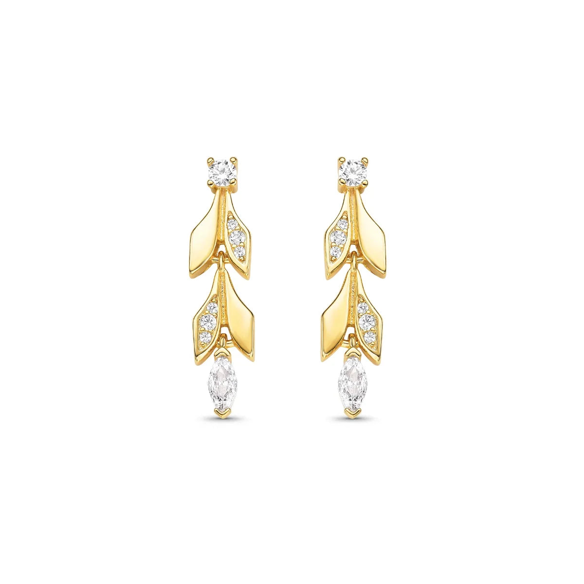 Brinco Ramo com Zircônias Banhado a Ouro 18K