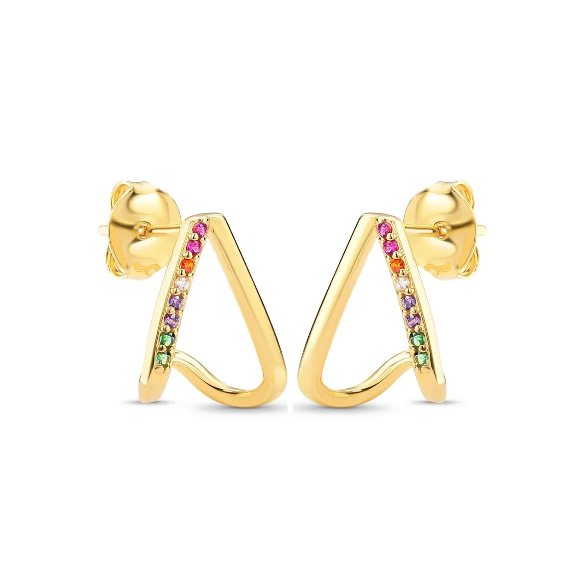 Brinco Coração com Zircônias Coloridas Banhado a Ouro 18K