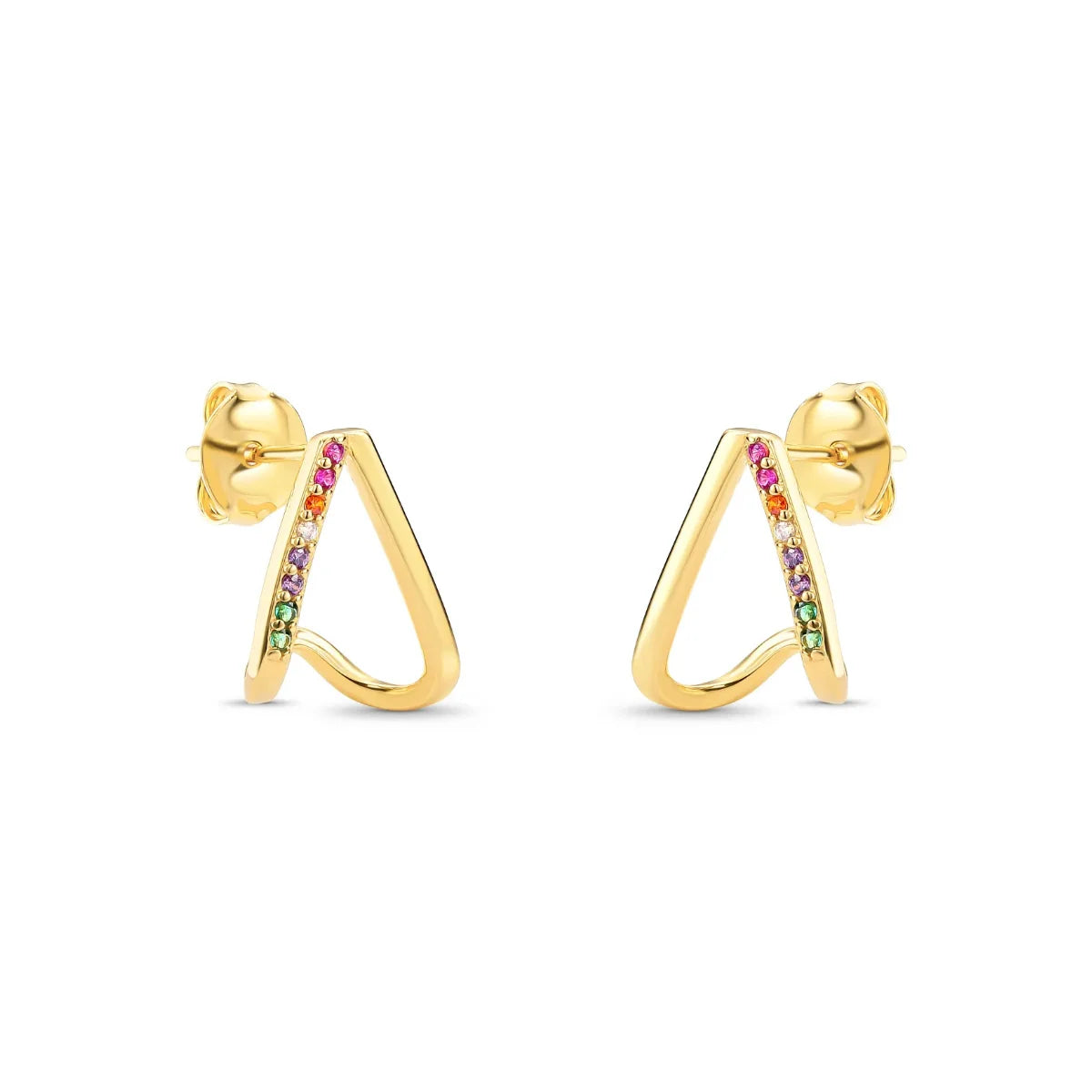 Brinco Coração com Zircônias Coloridas Banhado a Ouro 18K