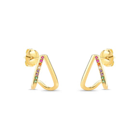 Brinco Coração com Zircônias Coloridas Banhado a Ouro 18K