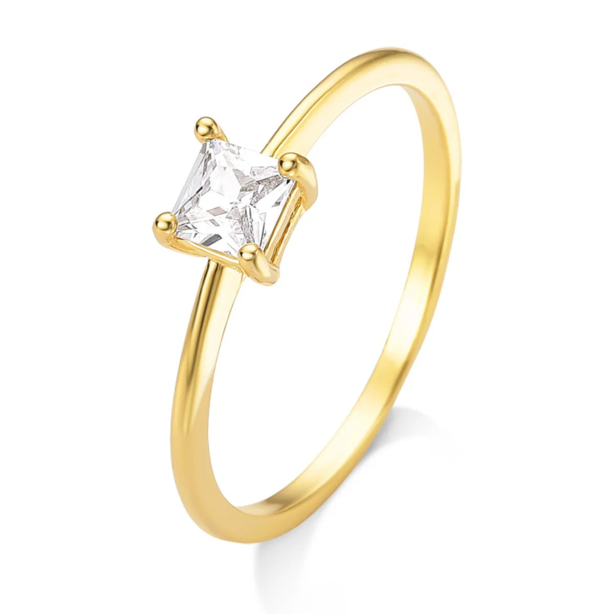 Anel Solitário com Zircônia Banhado a Ouro 18K